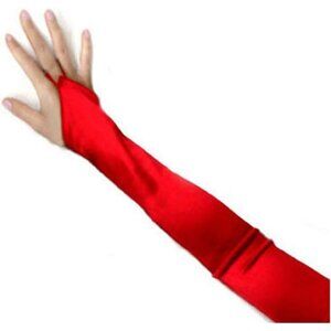 Women's Beautiful Dark Red Long Satin Finger Loop Gloves Bridal Part Prom